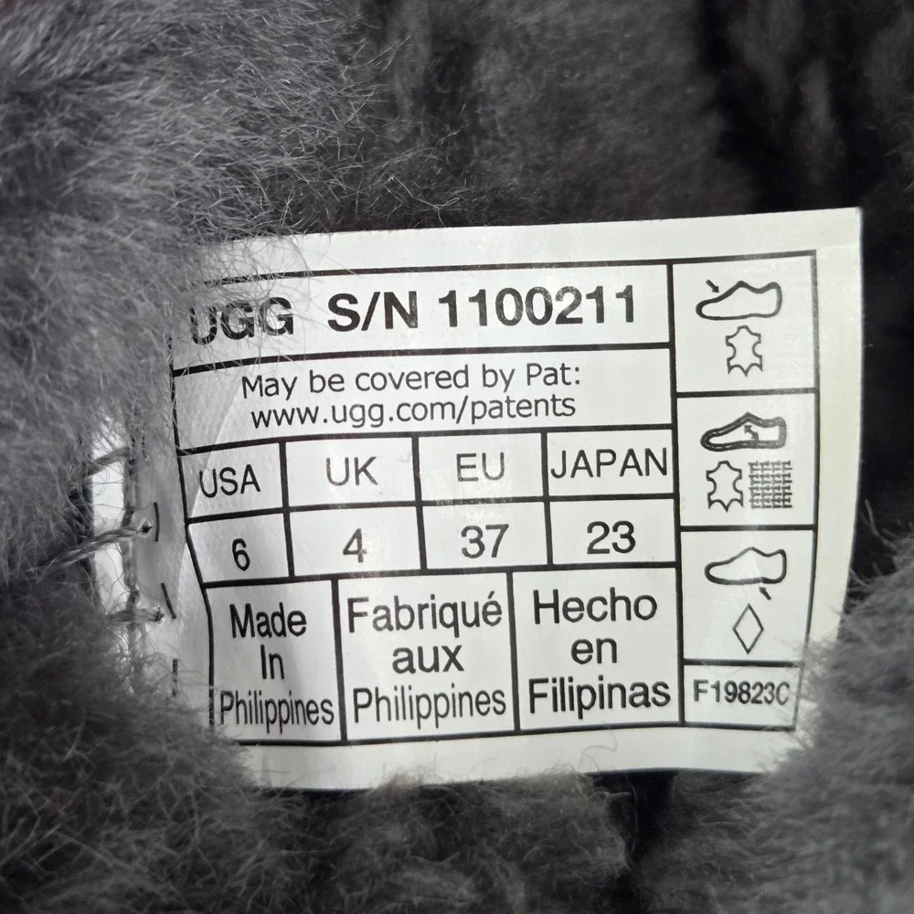 UGG Boots Classic Mini Spill Seam Suede Sheepskin Black Grey Size 6 Winter Ankle